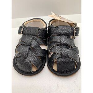 Baby Fashion Black Sandals With Buckle For 0-6 Months Faux Leather Non-Slip Sole